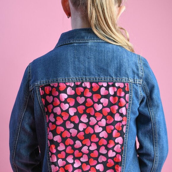 Est 1989 denim jacket Girls 14 upcycled Hearts - Picture 1 of 4